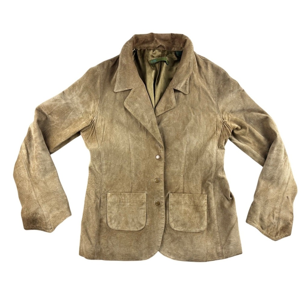 Urban Outfitters BDG Jacket Women L Tan Genuine Leather Satin Button Up Blazer